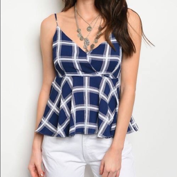 NAVY WHITE GINGHAM TOP @LAST TWO - Picture 2 of 7